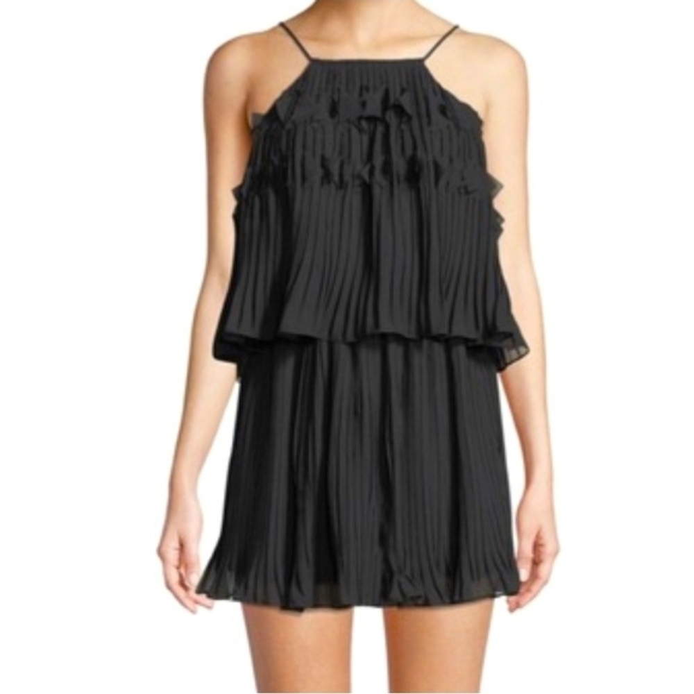 Ramy Brook Shauna Black Pleated Chiffon Mini Dress NWT XS Women's